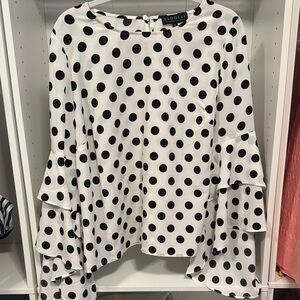 Eloquii Black and White Polka Dot Ruffle Sleeve Blouse